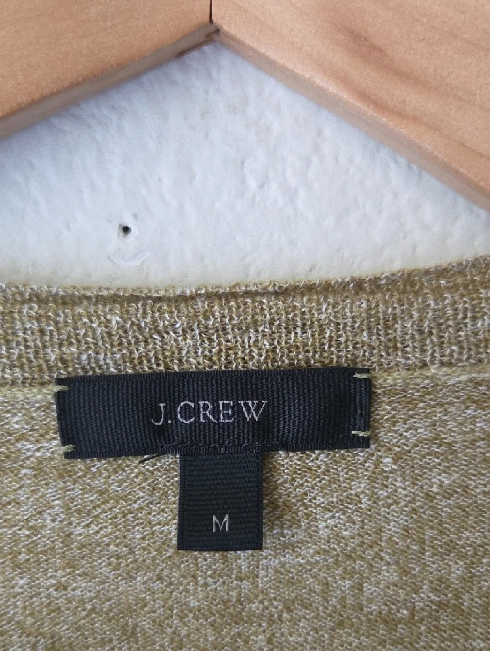 J. Crew Merino Wool Linen Blend V-Neck Sweater Light Tan Green Heathered Sz M - Picture 2 of 12